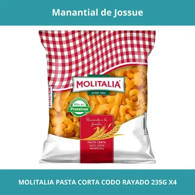 MOLITALIA PASTA CORTA CODO RAYADO PESO NETO 235G